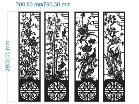 Mẫu cổng 4 cánh tùng cúc trúc mai chân chữ thọ dxf