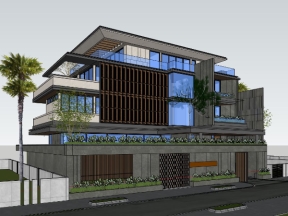 Mẫu dinh thự hiện đại 4 tầng 17.1x26.6m sketchup đẳng cấp