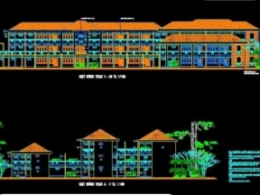 Mẫu file cad thiết kế kiến trúc, kết cấu trường trung học cơ sở Lộc An