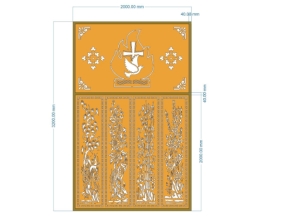 Mẫu mẫu cnc cổng 4 cánh tùng cúc trúc mai công giáo