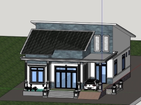 Mẫu nhà 1 tầng 1 tum 10x18m model sketchup