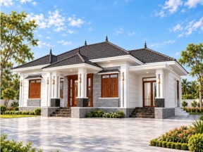 Mẫu nhà cấp 4 mái Nhật 10x15m, 3 phòng ngủ – Full kiến trúc, kết cấu, File sketchup