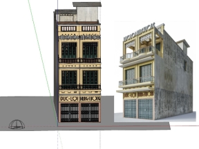 Mẫu nhà ở 3 tầng model sketchup việt nam 4.8x14.1m