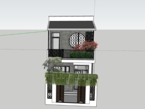 Mẫu nhà phố 2 tầng 4.9x20m dựng model sketchup việt nam đẹp