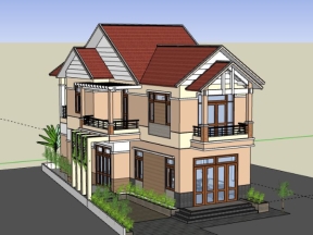 Mẫu nhà phố 2 tầng 6x20m dựng model sketchup 