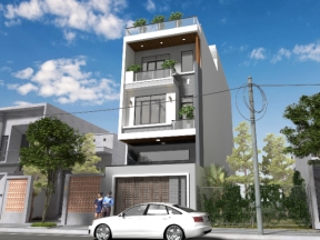 Mẫu nhà phố 3 tầng 1 tum KT 5.5x20.3m (full KT, KC, ĐN, file 3d sketchup)