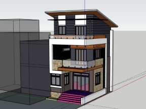 Mẫu nhà phố 3 tầng 5.7x9m dựng model sketchup