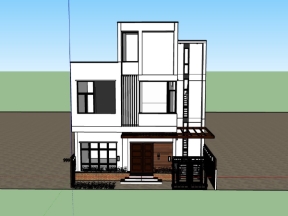 Mẫu nhà phố 3 tầng 9.8x10.1m model sketchup