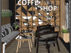 Mẫu nội thất nhà hàng cafe trên sketchup