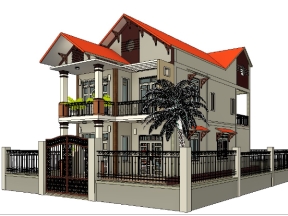 Mẫu revit biệt thự 2 tầng mái Thái 7x14m