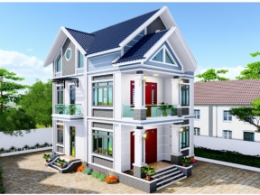 Mẫu revit biệt thự 2 tầng mái thái rất đẹp 8x10m