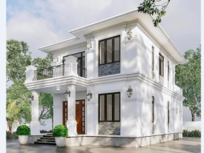 Mẫu revit biệt thự mái Nhật 2 tầng 8,5x13,5m (có trình bày dàn trang đầy đủ)