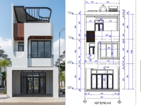 Mẫu revit kiến trúc nhà phố 3 tầng 5x17m