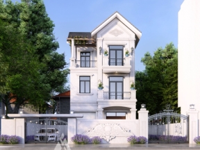 Mẫu revit kiến trúc nhà phố mái thái 3 tầng tân cổ điển 7x10m