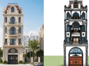 Mẫu revit nhà phố phong cách tân cổ điển đủ bản vẽ chi tiết