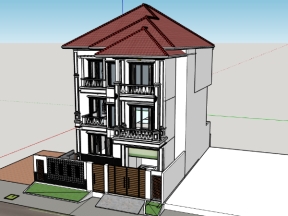 Mẫu sketchup biệt thự 3 tầng mái ngói 11.2x15m