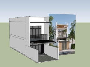 Mẫu sketchup mẫu nhà phố 2 tầng 5x20m đẹp