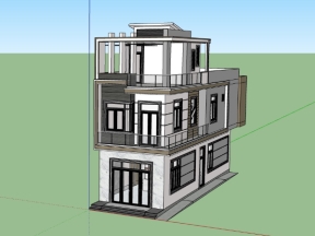 Mẫu sketchup mẫu nhà phố 3 tầng 4.8x18.7m