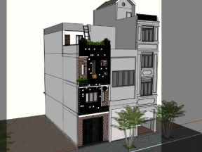 Mẫu sketchup mẫu nhà phố 4 tầng 3.6x11.5m