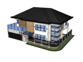 Mẫu sketchup nhà biệt thự 2 tầng 13x17m