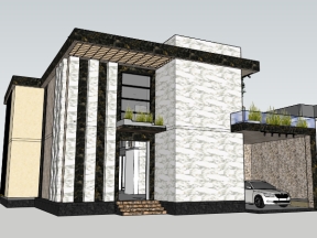 Mẫu sketchup nhà biệt thự 2 tầng 14x17m