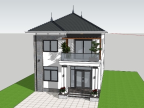 Mẫu sketchup nhà biệt thự 2 tầng 8x15.2m mái nhật hiện đại