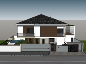 Mẫu sketchup nhà biệt thự 2 tầng bể bơi đẹp