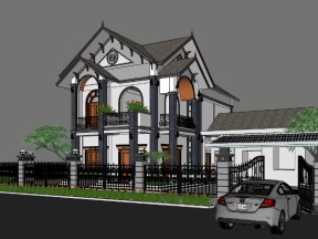 Mẫu sketchup nhà biệt thự 2 tầng đẹp mắt