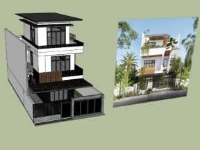 Mẫu sketchup nhà biệt thự 3 tầng 10x19.75m