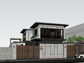 Mẫu sketchup nhà biệt thự sân vườn 2 tầng đẹp