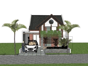 Mẫu sketchup nhà cấp 4 kích thước xây dựng 8x13m