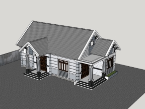 Mẫu sketchup nhà cấp 4 mái thái 7.6x15m