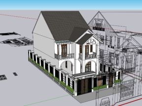 Mẫu sketchup nhà dân 2 tầng đẹp mắt nhất