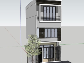 Mẫu sketchup nhà dân 3 tầng 5x11m hiện đại