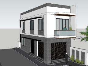 Mẫu sketchup nhà dân lô góc 2 tầng 5.1x16.5m