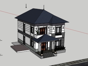 Mẫu sketchup nhà ở 2 tầng mái nhật 8x13.1m
