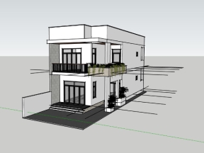 Mẫu sketchup nhà phố 2 tầng 6.5x16m hiện đại