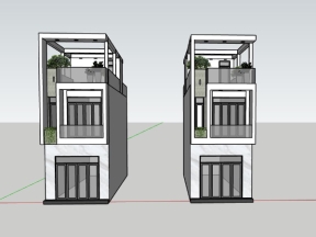 Mẫu sketchup nhà phố 3 tầng 4x17m hiện đại