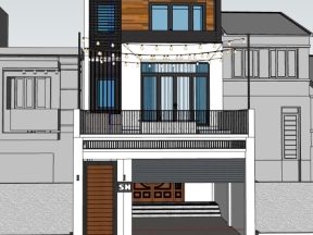 Mẫu sketchup nhà phố 3 tầng 6.4x21m hiện đại
