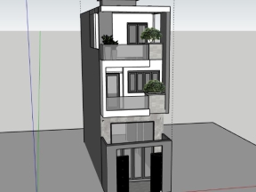Mẫu sketchup nhà phố 3 tầng sang trọng 4x12m