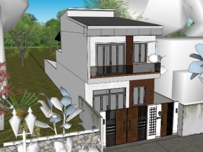 Mẫu sketchup việt nam mặt tiền mẫu nhà phố 2 tầng