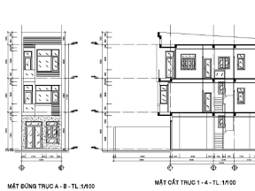 Mẫu thiết kế autocad nhà phố 3 tầng kích thước 4.2x11.29m