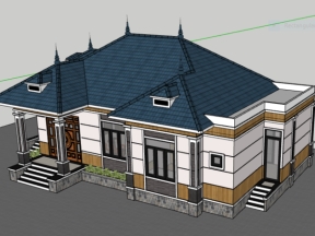Mẫu thiết kế biệt thự 1 tầng mái Nhật 10.7x17.6m ( File sketchup + autocad)
