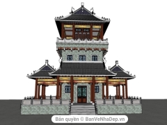 Mẫu thiết kế đình chùa 3 tầng sử dụng Sketchup