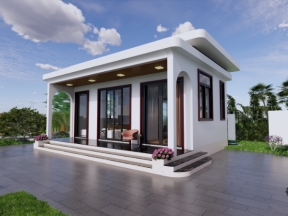 Mẫu thiết kế sketchup nhà cấp 4 sân vườn hiện đại KT 6.8x8.5m