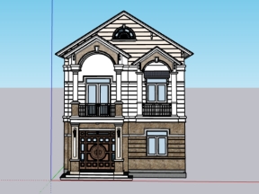 Mẫu thiết kế sketchup nhà phố 2 tầng mái nhật 8.5x9m