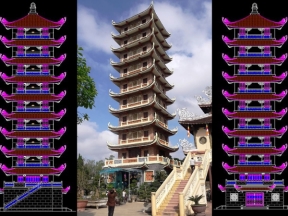 Mẫu thiết kế Tháp chùa 10 tầng 8.9x8.9m