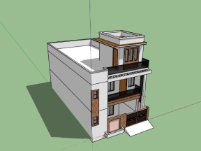 Model .skp file phối cảnh mẫu nhà phố 2 tầng 1 tum 8x16.3m