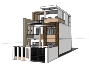Model .skp mẫu nhà biệt thự mái bằng 3 tầng 7.5x14.5m