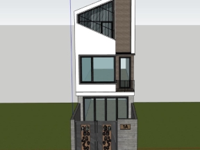 Model .skp mẫu nhà phố 3 tầng sang trọng 5x14.2m mái xéo vát góc